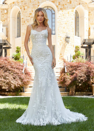 Beaded Ivory Lace Tulle Sheer Back Shimmering Sexy Wedding Dress